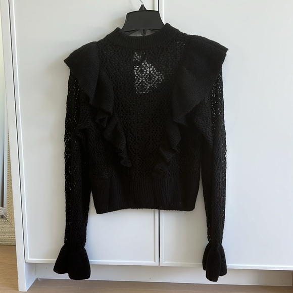 NWT H&M Black Ruffled Knit Sweater XS - Picture 4 of 11